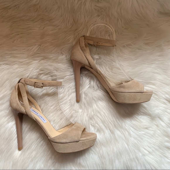 JIMMY CHOO Kayden Suede Patent Heel Platform Heels - Picture 4 of 9